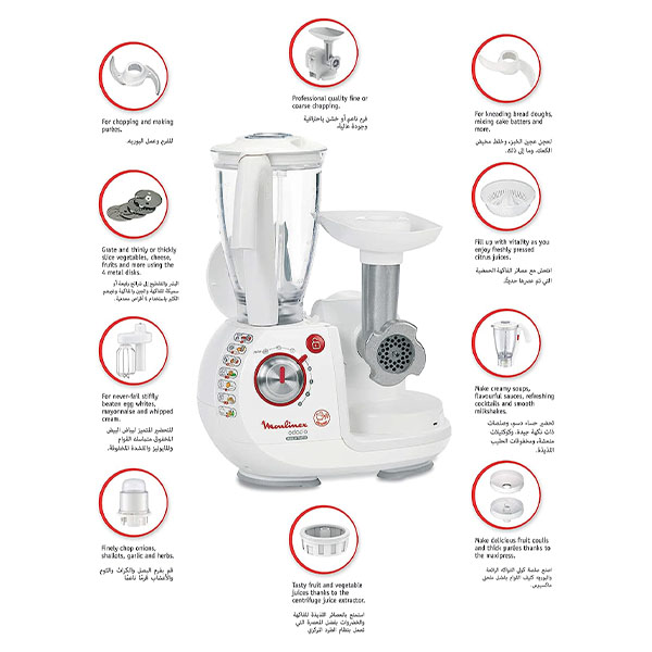Moulinex Odacio Food Processor, 38 Functions, 1000 W, White