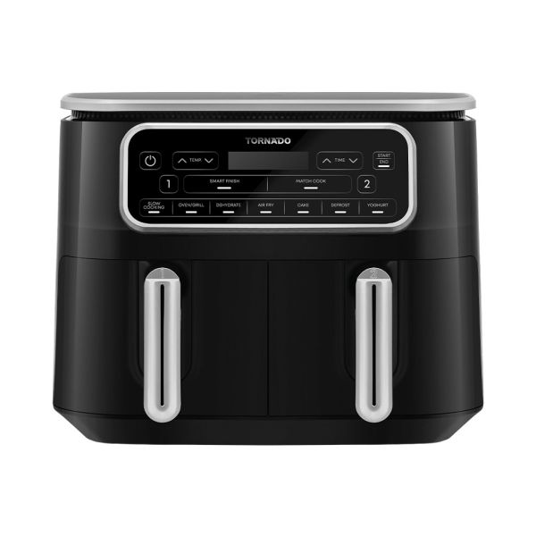 قلاية هوائية بدون زيت تورنيدو طهي مزدوج 2500 وات 8 لتر ديجيتال أسود × سيلفر THF-2508DU-BS